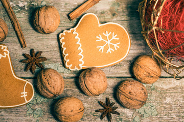 Winter composition with gingerbread cookies