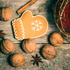Winter composition with gingerbread cookies
