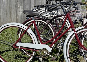 Fototapeta na wymiar closeup of a group of vintage bicycles 