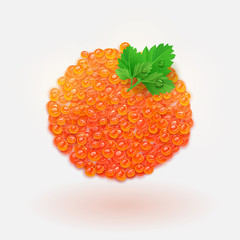 Vector red caviar with leaves of parsley