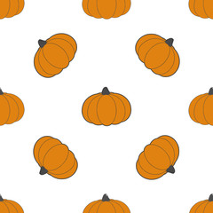 Pumpkins abstract seamless pattern on white background.
