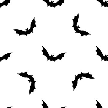Black bats abstract seamless pattern on white background