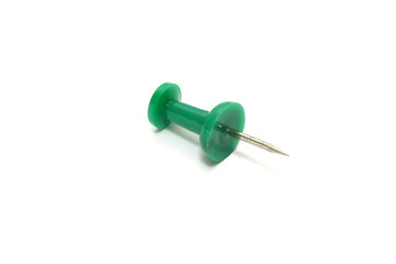isolated green push pin on white background