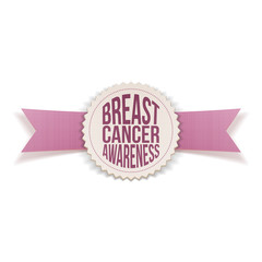 Breast Cancer Awareness Label on pink satin Ribbon