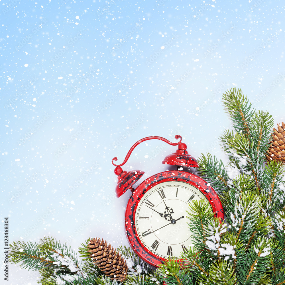 Aufkleber christmas background with clock and branch