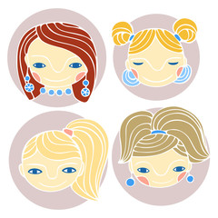 Set of cute cartoon girls. Colorful vector illustration.