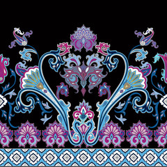 India seamless paisley pattern, batik, decorative border for textile, wrapping, wallpaper