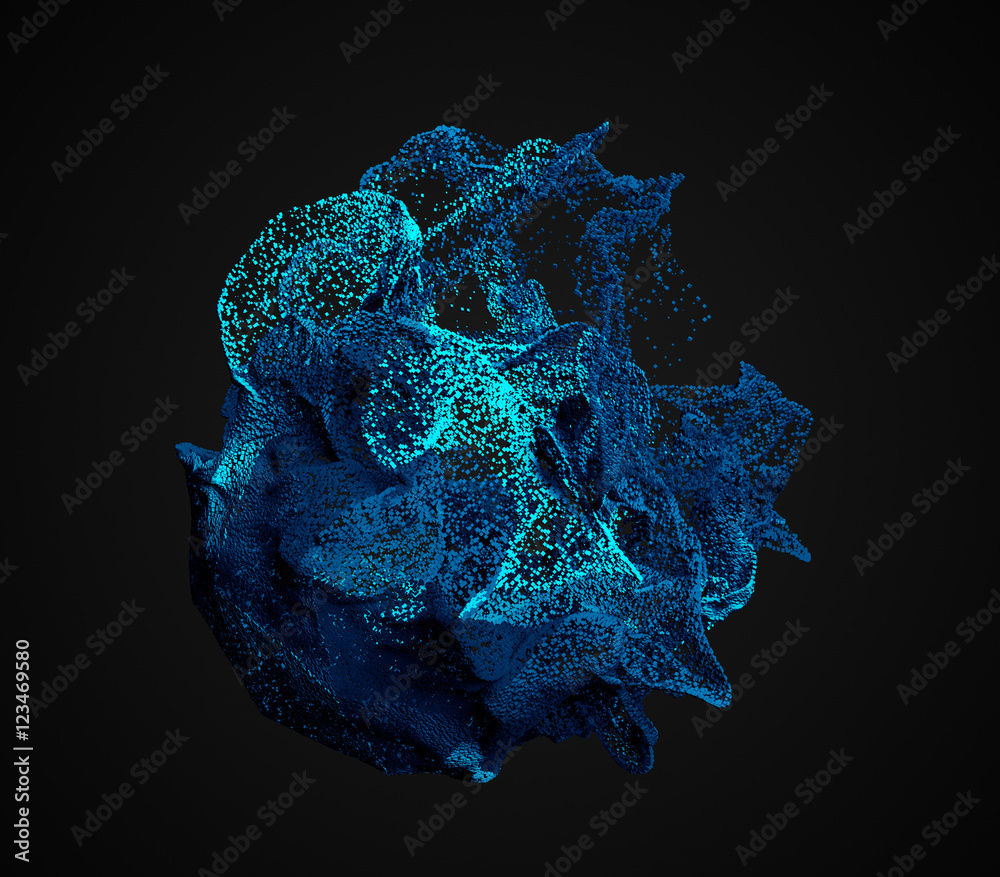 Poster abstract 3d rendering of chaotic particles. flying cubes in empty space. dynamic shape. futuristic b