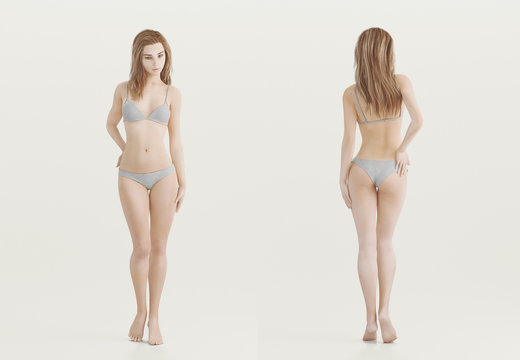 Ragazza in intimo magra bionda e sexy render 3d