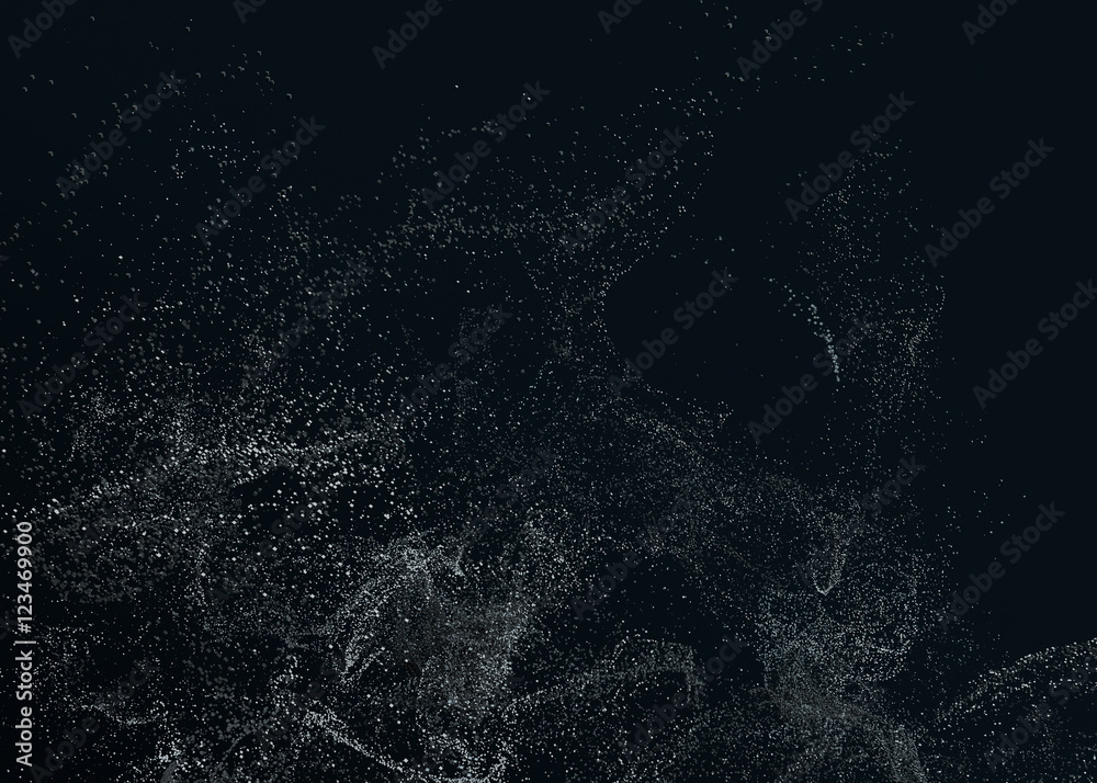 Poster abstract 3d rendering of chaotic particles. flying cubes in empty space. dynamic shape. futuristic b