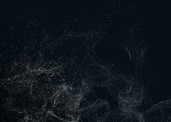 Abstract 3d rendering of chaotic particles. Flying cubes in empty space. Dynamic shape. Futuristic background. Poster design.