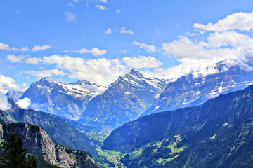 Fototapeta na wymiar Panoramic view of the Alps in Switzerland on a hot summer day