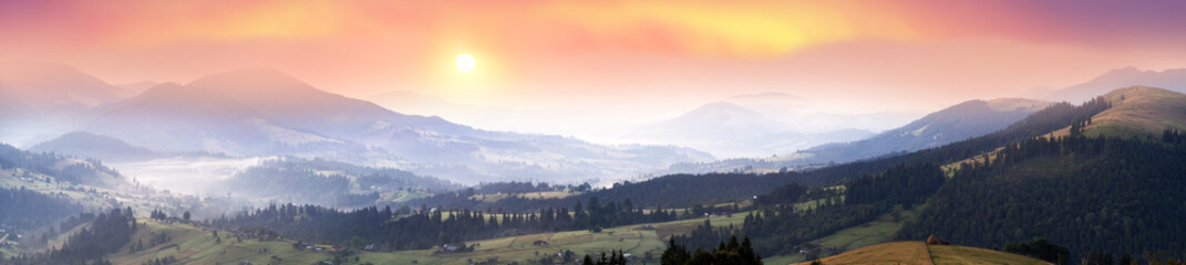 Dawn over the village Verkhovyna