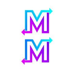Letter M logo design template. Arrow creative sign