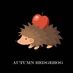 Vector illustration of cute hedgehog isolated on yellow background.
