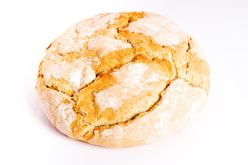 delicious and crusty bread on a white background