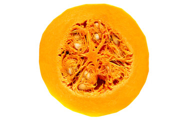 Round pumpkin slice on white