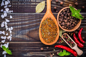 Red Hot Chili Peppers. Overhead view of chili pepper on wood bac