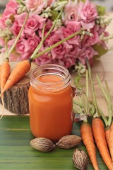Carrot juice and fresh carrot vegetables organic.