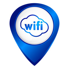 vector blue glossy tag on the map with a cloud and the words wif
