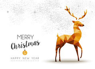 Fototapeta na wymiar Gold Christmas and new year reindeer low poly art