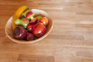 Bowl of Wooden Fruit on Display