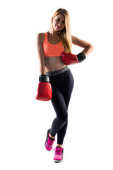 Blonde girl with boxing gloves
