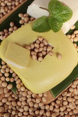 Tofu for cooking and soybean seed.
