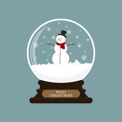 Christmas glass ball with snowman. Vector illustration.