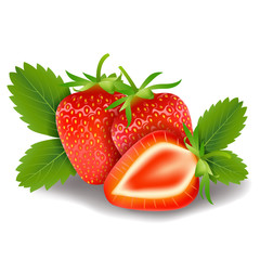sweet strawberry and leaves isolated on white background