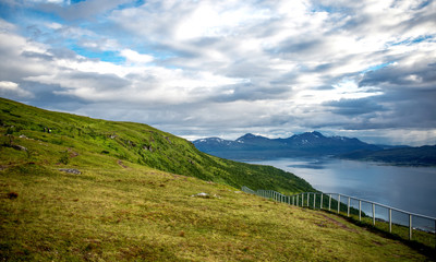 Fototapeta na wymiar Landscape seen from the top of Storsteinen in Tromso, Norway.