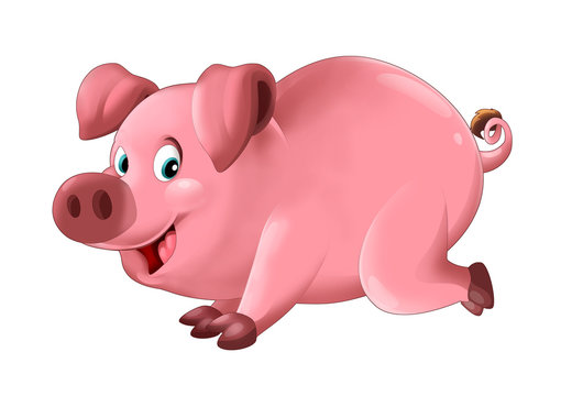 Cartoon funny young pig in action - isolated - illustration for children