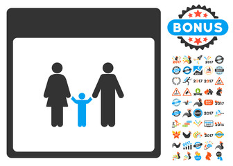 Family Calendar Page pictograph with bonus calendar and time management images. Vector illustration style is flat iconic symbols, blue and gray colors, white background.