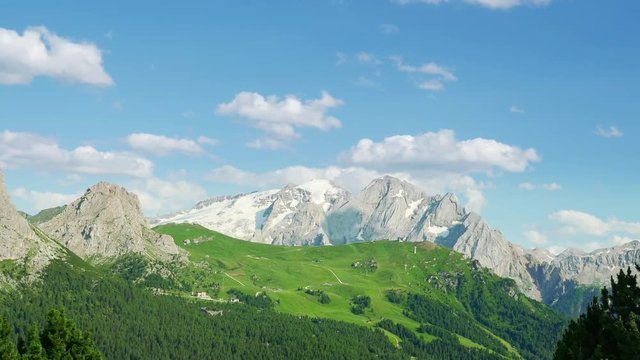 Beautiful landscape timelapse with zooming in motion, Italian Alps