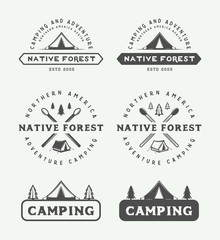 Set of vintage camping outdoor and adventure logos, badges