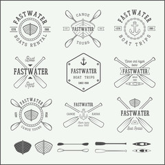 Set of vintage rafting logo, labels and badges. Graphic Art.