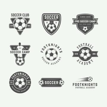 Set of vintage soccer or football logo, emblem, badge. 