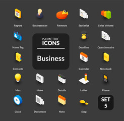 Color icons set in flat isometric illustration style, vector collection