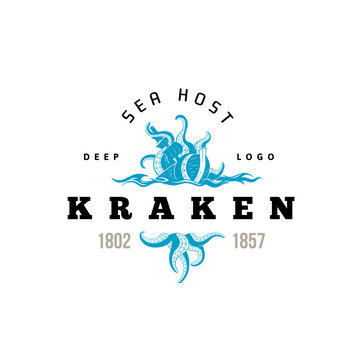 Giant Evil Kraken Logo, Silhouette Octopus Sea Monster With Tentacles