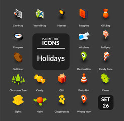 Obraz premium Color icons set in flat isometric illustration style, vector collection