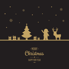 Fototapeta na wymiar merry christmas ornaments silhouette gold black background