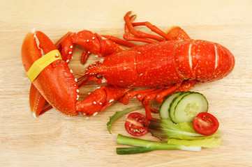 Cooked lobster with salad
