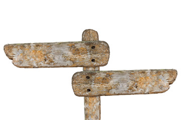 Isolated old wooden signpost.