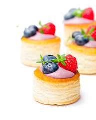 puff  pastry stuffed with soft blueberry curd with berries and t