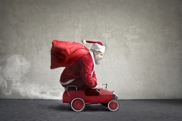 Santa Claus in a hurry