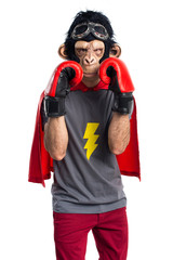 Superhero monkey man with boxing gloves