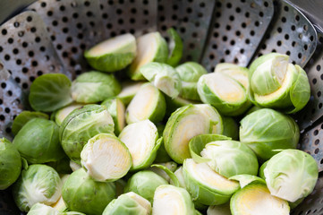 Brussels sprouts in a steamer