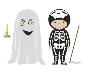 Cute kids in halloween costumes cartoon vector