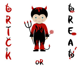 Trick or treat halloween card with cute devil
