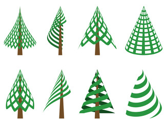 Obraz premium set of abstract conifers, christmas trees collection, isolated on white background